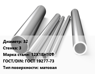 Труба нержавеющая 32х3 мм Сталь 12Х18Н10Т ГОСТ: ГОСТ 19277-73 матовая, по запросу цена от 543069 сом / т, где купить, условия доставки в Оше и Ошской области